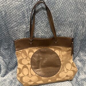 Coach Beige and Brown Signature Canvas Tote
